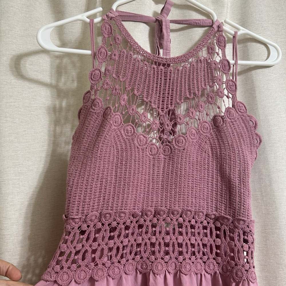 Made in Italy Crochet Halter Maxi Dress M Pink Boho Festival Cotton Dress - Picture 4 of 8
